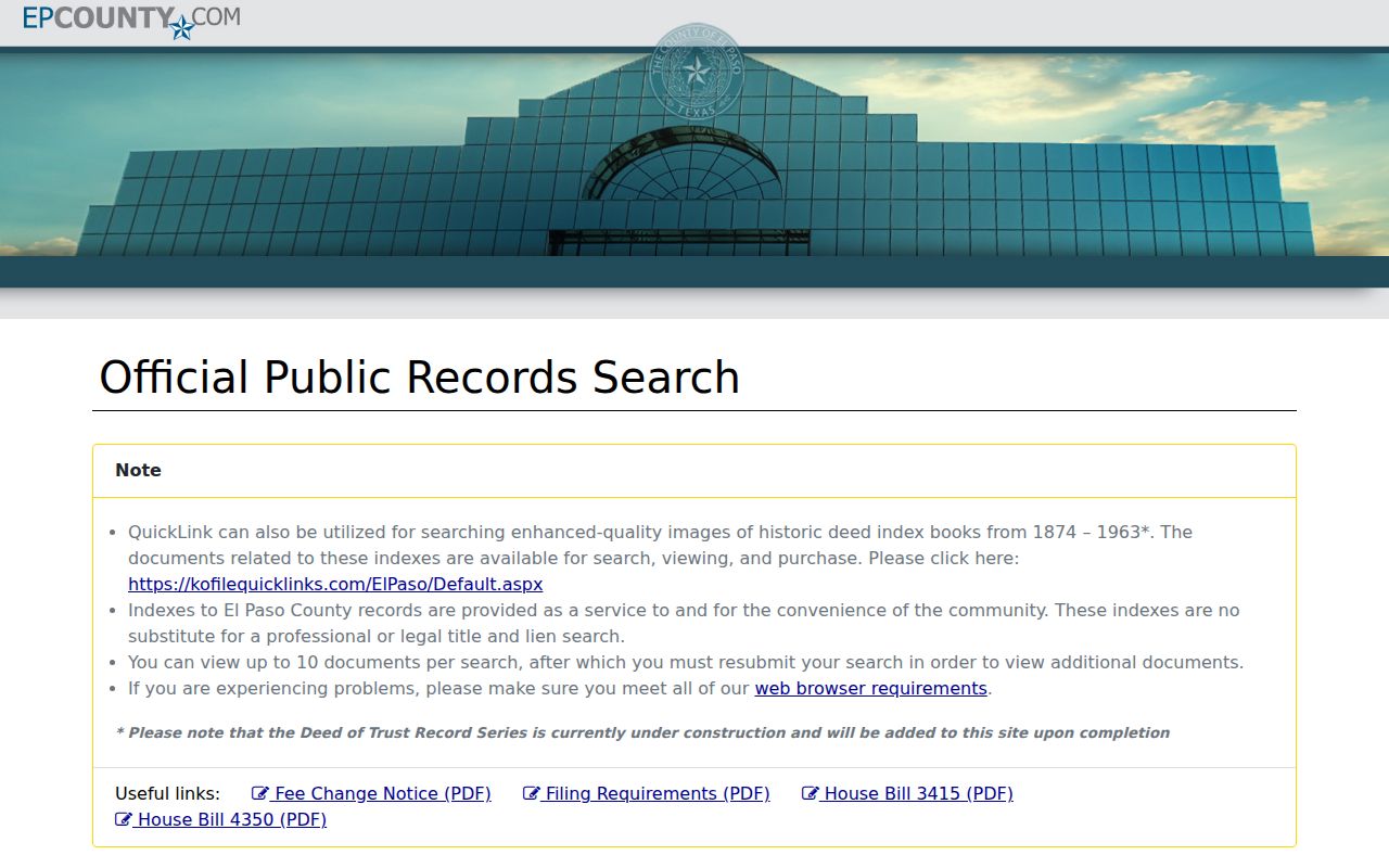 El Paso previous residents trail in County Official Public Records