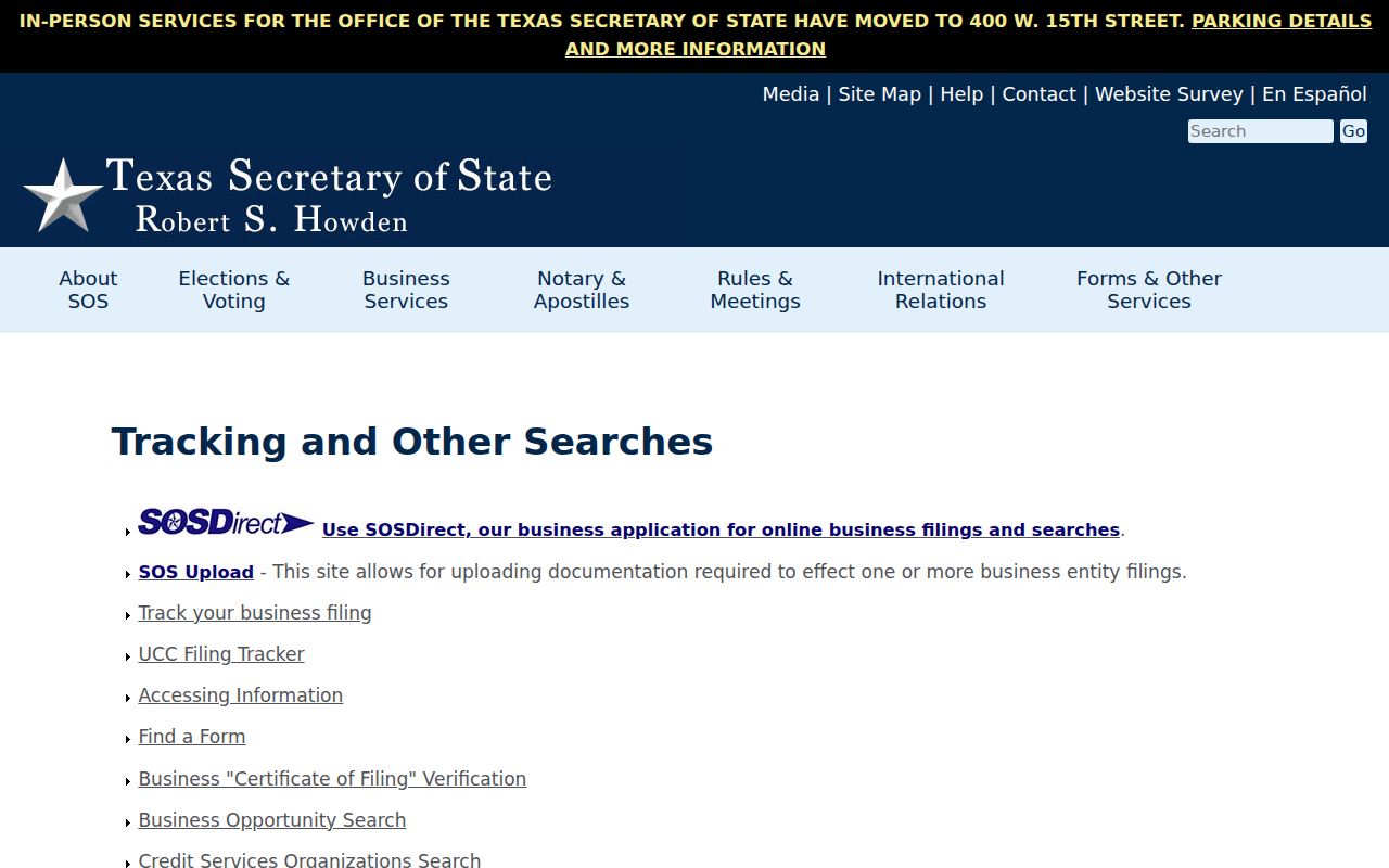 El Paso residents directory Texas Secretary of State search menu