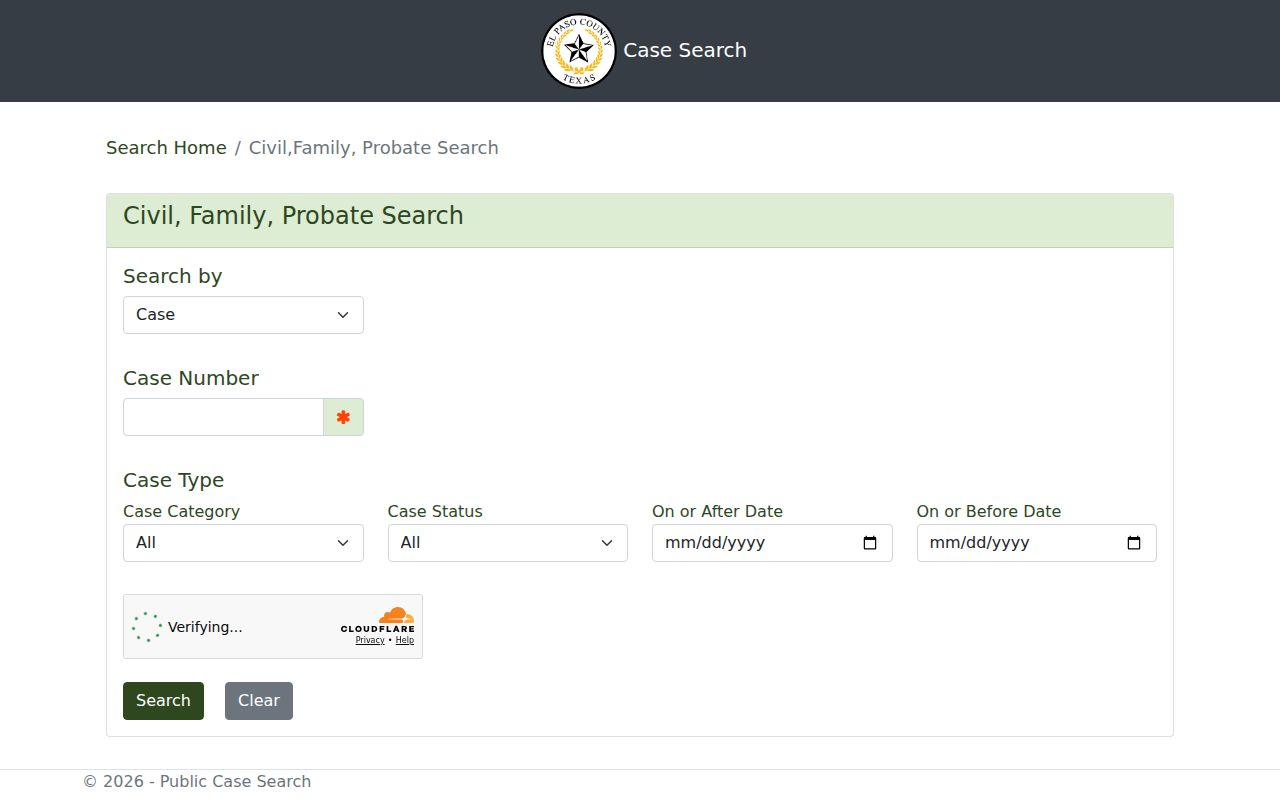 El Paso resident lookup in the Civil Family Probate Odyssey search