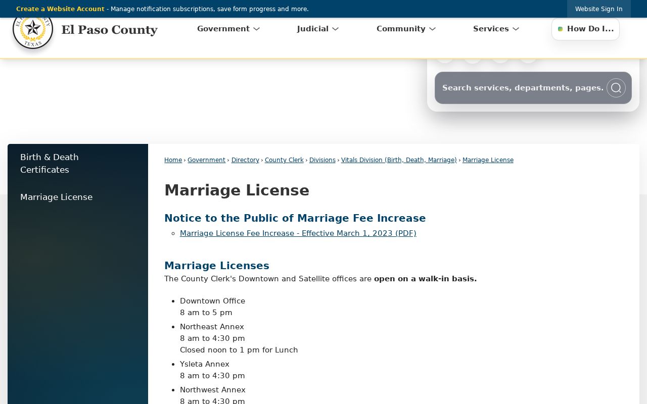 El Paso resident lookup source for County marriage license information